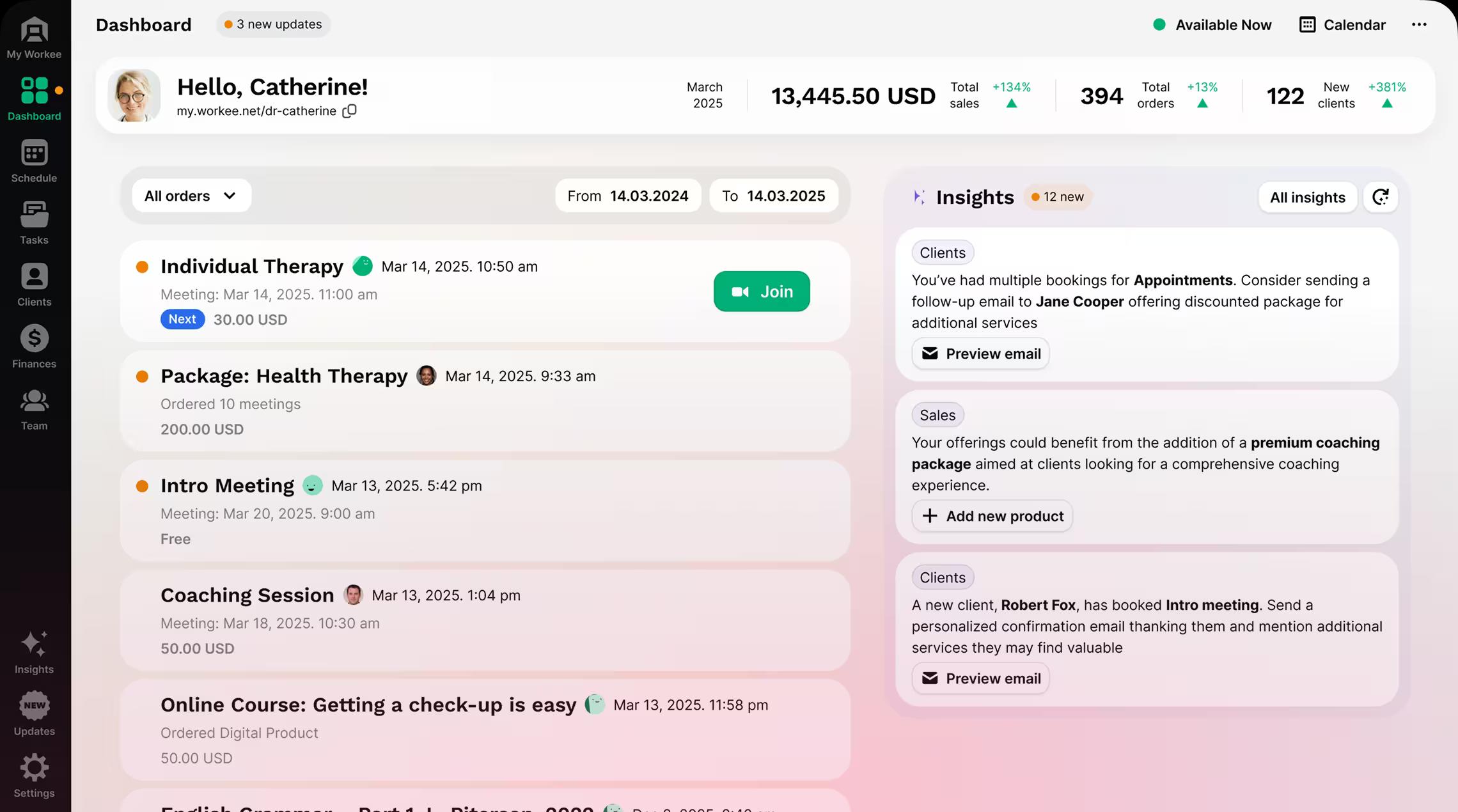 Workee Dashboard, AI insights