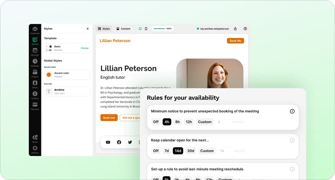Your personal website with built-in scheduling