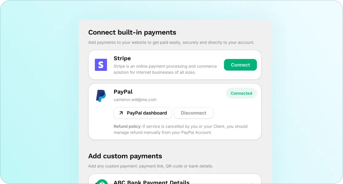 Direct payment, invoicing, 0% transaction fees*